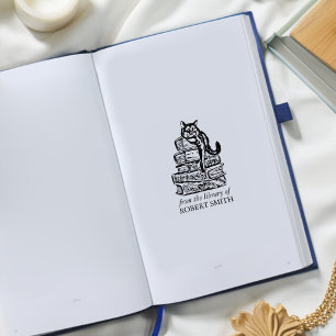 Custom Vintage Library Cat  Rubber Stamp