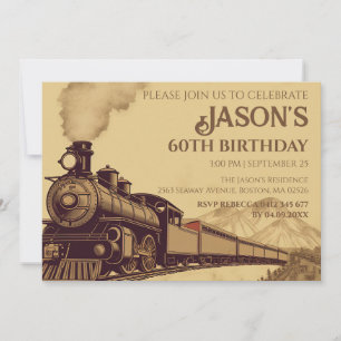 Custom Vintage Locomotive 60th Birthday Invitation