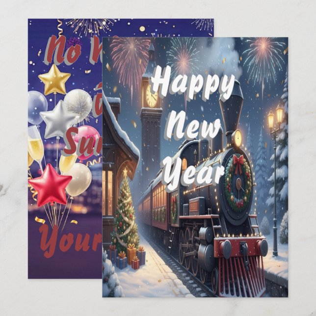 Custom Vintage Magical Express New Year  Card (Front/Back)