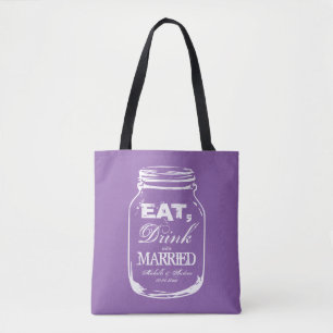 Custom vintage mason jar purple wedding tote bags