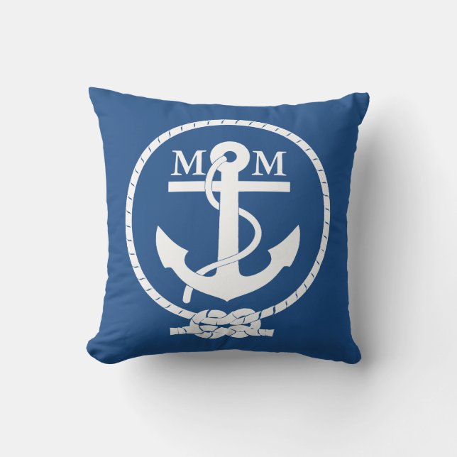 Custom Vintage Nautical Anchor and Line Cushion (Front)