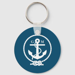 Custom Vintage Nautical Anchor and Line Key Ring