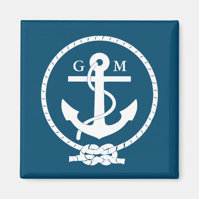 Custom Vintage Nautical Anchor and Line Magnet (Front)