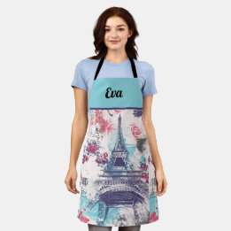 Custom Vintage Paris Eiffel Tower And Roses Apron