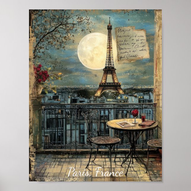 Custom Vintage Paris Eiffel Tower Romantic Art Poster (Front)