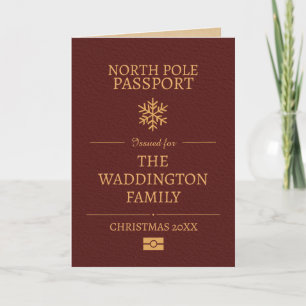 Custom Vintage Passport Style Gold Red Christmas Card