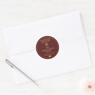 Custom Vintage Passport Style Gold Red Christmas Classic Round Sticker