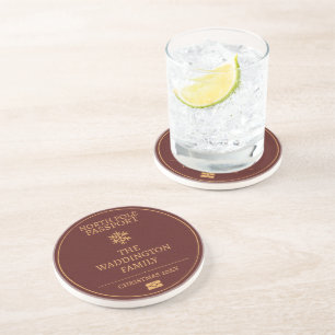 Custom Vintage Passport Style Gold Red Christmas Coaster