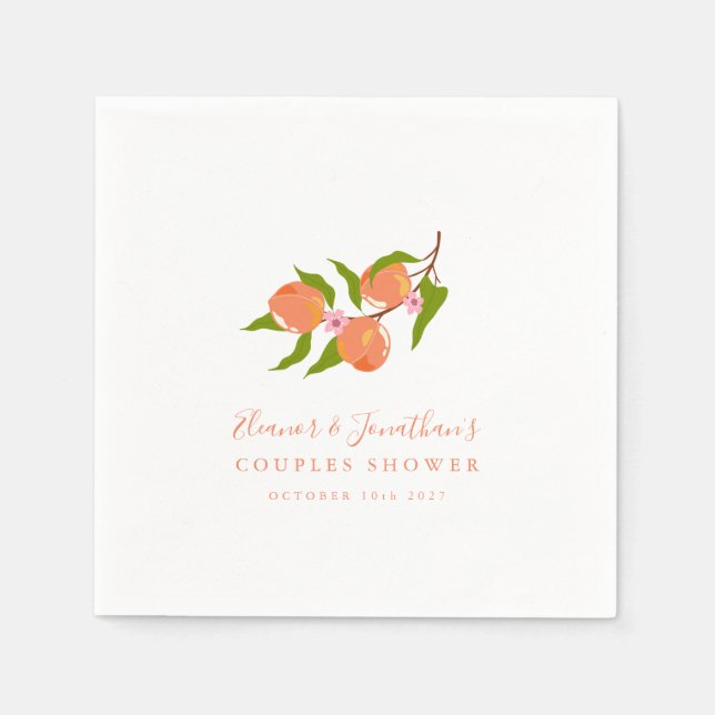 Custom Vintage Peach Fruit Boho Couples Shower Napkin (Front)