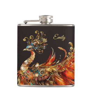 custom vintage peacock circus carnival hip flask