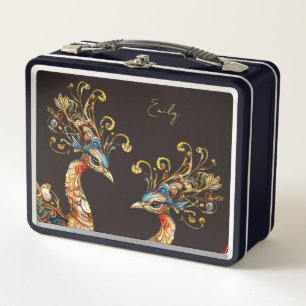custom vintage peacock circus carnival metal lunch box