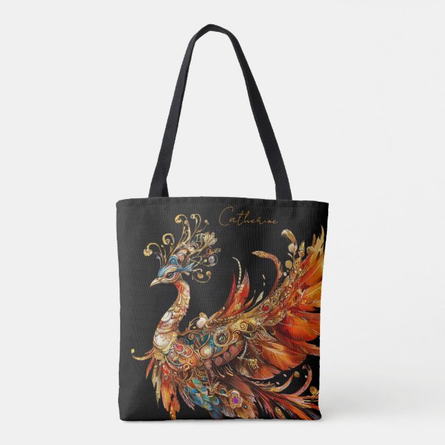 Custom vintage peacock circus carnival stylish tote bag (Back)