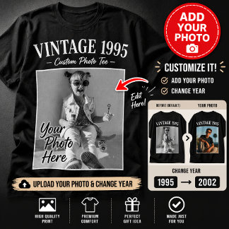 Custom Vintage Photo And Year Nostalgic Birthday T-Shirt