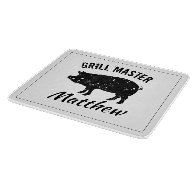Custom vintage pig grill master cutting board gift (Corner)