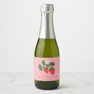 Custom Vintage Pink Strawberry Boho Baby Shower Sparkling Wine Label