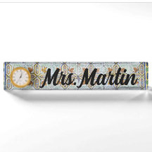 Custom Vintage Portuguese Tile Clock Name Plate