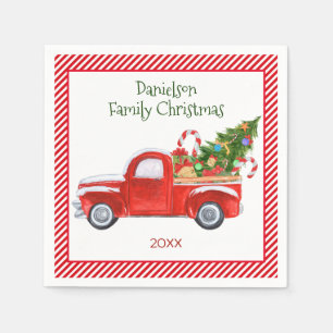 Custom Vintage Red Truck Christmas Holiday Party Napkin