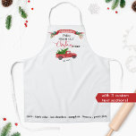 Custom,Vintage Red Truck, Fresh Cut Trees, Holiday Apron<br><div class="desc">Personalise this beautiful apron with your own name/family name and message! Gorgeous watercolor vintage red truck carrying Christmas tree on the back, red ribbon with greenery with name and the phrase "Farm Fresh Cut Christmas Trees" in a mixture of hand written calligraphy and block typography. Add text below truck and...</div>