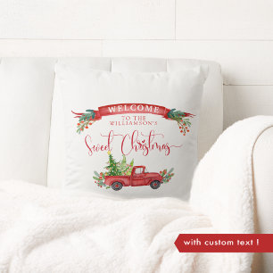 Custom, Vintage Red Truck, Sweet Christmas Festive Cushion