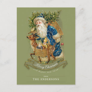 Custom Vintage Santa Claus Deer Christmas Postcard