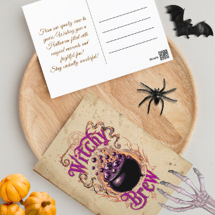 Custom Vintage Scary Cauldron Brew Halloween Witch Postcard