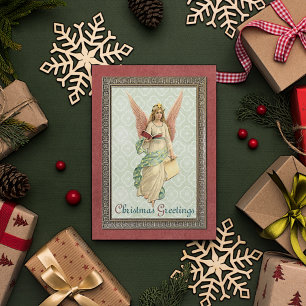 Custom Vintage Seasons Greetings On Antique Red Postcard