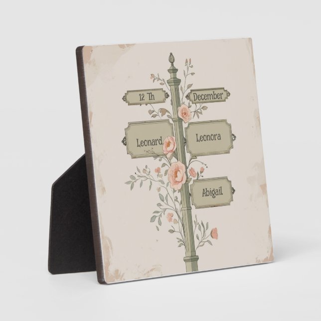 Custom Vintage Signpost with Names & Date – Rustic Plaque (Front)