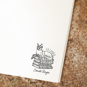 Custom Vintage Sphynx Cat Bookplate  Rubber Stamp