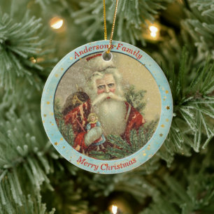 Custom Vintage St Nicholas with Gifts Christmas   Ceramic Tree Decoration