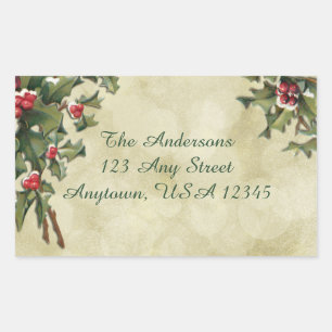 Custom Vintage Style Holly on Gold Background Rectangular Sticker