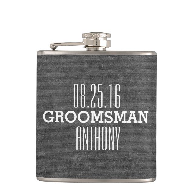 Custom Vintage Style Wedding Groomsman Flask (Front)