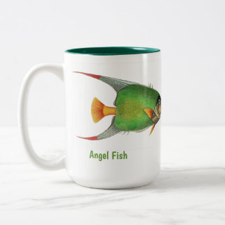 Custom Vintage Tropical Green Angel Fish  Two-Tone Coffee Mug