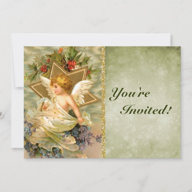 Custom Vintage Victorian Christmas Angel | Holiday Invitation (Front)