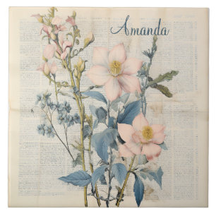 Custom Vintage Watercolor Natural Wildflower Tile