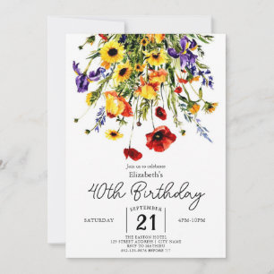 Custom Vintage Wildflowers 40th birthday Invitation