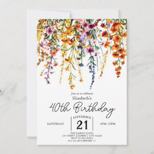 Custom Vintage Wildflowers 40th birthday Invitation