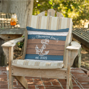 Custom Vintage Wood Planks Pattern Nautical Anchor Cushion