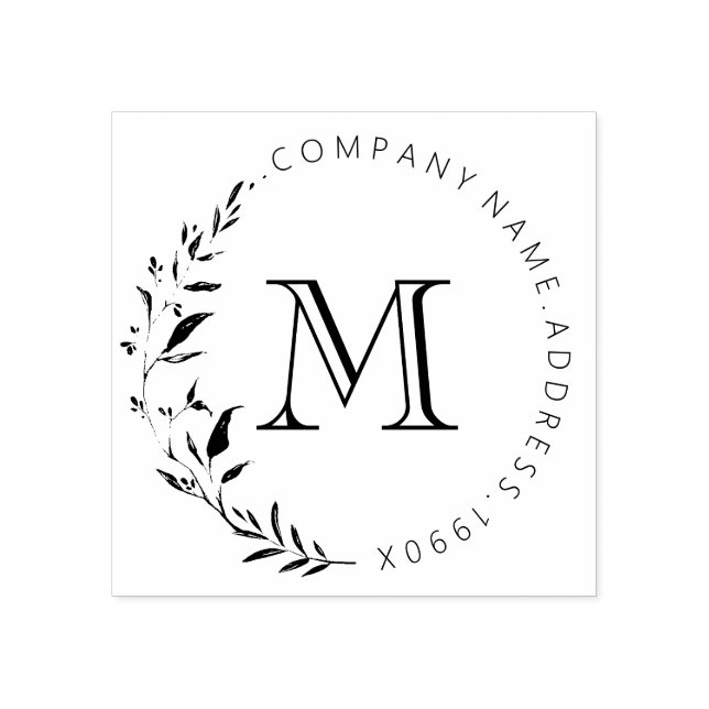 Custom Vintage Wreath Monogram Rubber Stamp (Imprint)