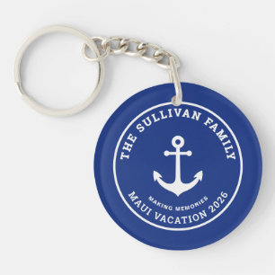 Custom Vintage Yacht Club Anchor Family Badge Key Ring