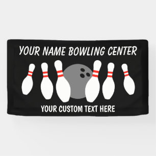 Custom vinyl banner with bowling ball and pins