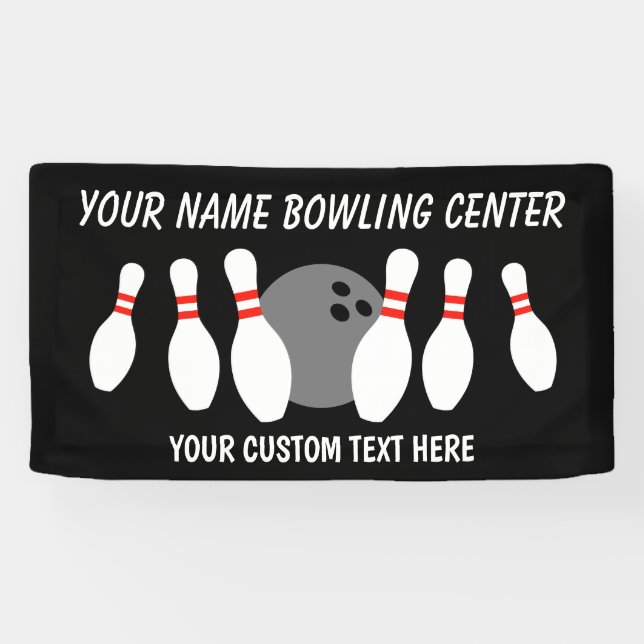 Custom vinyl banner with bowling ball and pins (Horizontal)