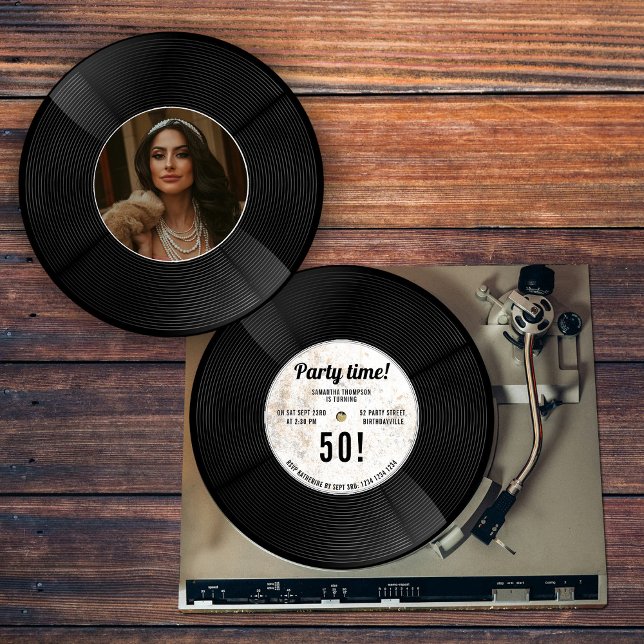 Custom Vinyl Record Music Milestone Birthday Photo Invitation (Custom Vinyl Record Music Milestone Birthday Photo Invitation)