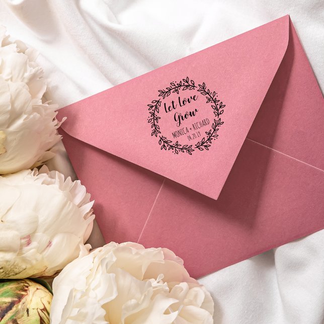 Custom Violet Let Love Grow Typography Wedding Self-inking Stamp (Creator Uploaded)