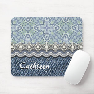 Custom Violet Mint Batik Mosaic Floral Pattern Mouse Mat