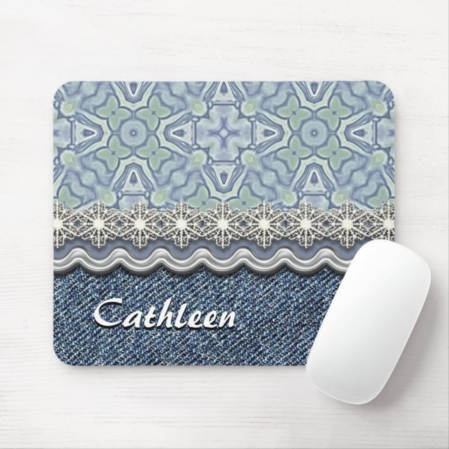 Custom Violet Mint Batik Mosaic Floral Pattern Mouse Mat (With Mouse)