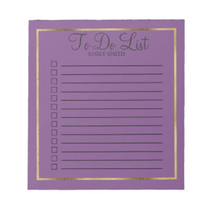 Custom Violet Purple and Gold To Do Notepad