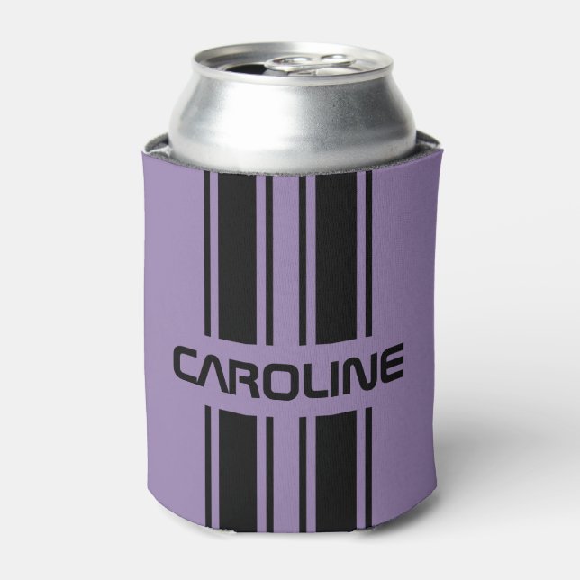 Custom Violet Purple Black Auto Race Sport Stripe  Can Cooler (Can Front)