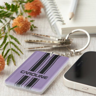 Custom Violet Purple Black Auto Race Sport Stripe Key Ring