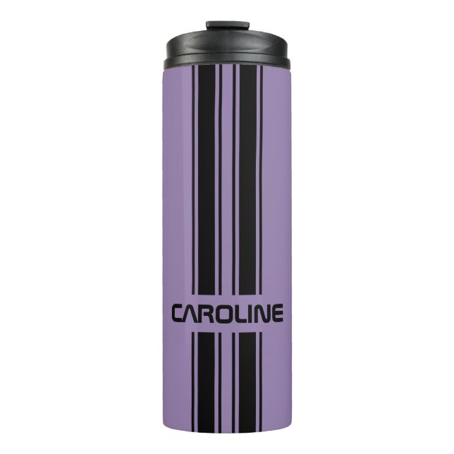 Custom Violet Purple Black Auto Race Sport Stripe Thermal Tumbler (Front)
