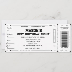 Custom VIP 21st Birthday Party Ticket Invitation